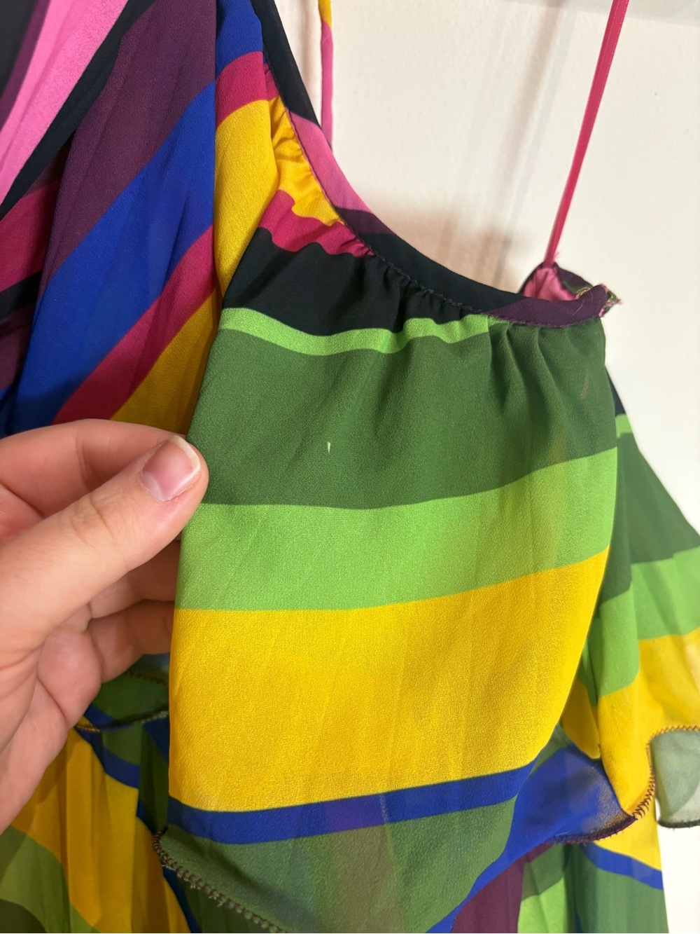 AMUR Sevyn Mini Halter Dress Vibrant Colorful Stripe Pleated Ruffle Size 4 - Picture 10 of 12